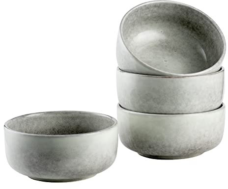 Juego de 4 cuencos de cereales de loza, ensaladeras, cuencos de postre, cuencos para sopa, cuenco para 4 personas, aspecto moderno, 26 oz