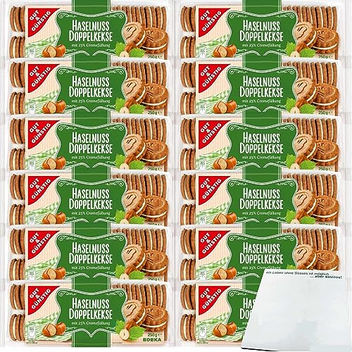 Gut&Günstig Haselnuss Doppelkekse Haselnuss-Gebäck mit Cremefüllung VPE (12x250g Packung) + usy Block