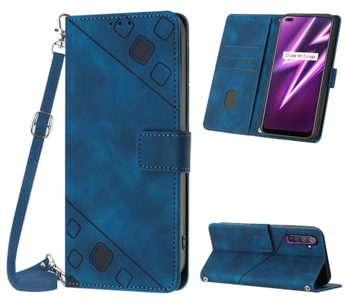 Mo-Beauty Hülle mit Oppo Realme 6 Pro, PU Leder Flip Crossbody Handyhülle, verstellbare abnehmbare Halskette [Ständer] [Kartenfach] [Magnet] Schutzhülle für Realme 6 Pro - Blau