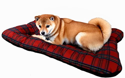 Kistenkolli Altes Land Hundekorb Winston XL aus Holz mit Kissen 100x60x25cm Hundekorb Hundekissen Schlafplatz Vintage Hundesofa (Geflammt Rot)