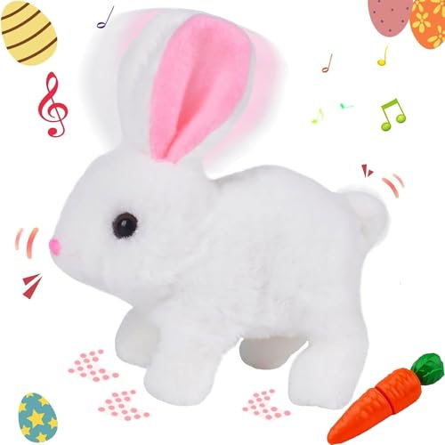 xinrongda Jouets de Lapin Interactifs avec Carotte, Jouet Doux Lapins, Jouet de Lapin à Sauter avec Bruits et Mouvements, Jouet de Lapin éLectronique de Lapin pour Enfants (B)