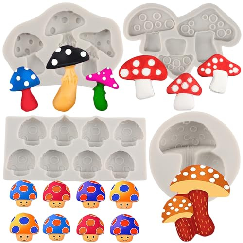 MYPRACS Pilzförmige Silikon-Fondantform für Cupcake-Topper, Kuchendekoration, Süßigkeiten, Schokolade, Gummipaste, Modelliermasse, 4 Stück