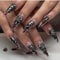 Angwis 24pcs Long Almond Dark Style False Nails Rhinestone Cross Stick on Nails Silver Swirl Press on Nail Removable Glue-on Acrylic Full Cover Gothic Fake Nail Art Accessories for Women Girls