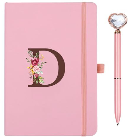 Personalisiertes A5 Notizbuch mit Initialen, PU Leder Journal mit Stift, Tagebuch für Erwachsene Schule Freundin Schwestern Mädchen Frauen Kollegen Geburtstag Abschluss Geschenk Muttertagsgeschenk(D)
