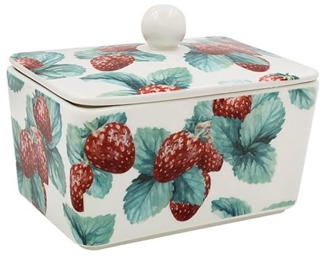 The Leonardo Collection - Mantequera de campo de fresas | Diseño británico para uso en cocina | Plato de mantequilla grande para todas las cocinas | Perfecto para el almacenamiento diario de