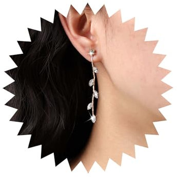 TseenYi Pendientes Colgantes Hoja De Cristal Oro Cz Hoja Gota Pendientes Larga Vid Hojas Rhinestone Pendientes De La Boda De La Hoja De Olivo Pendientes Colgantes Pendientes De Cristal De Novia
