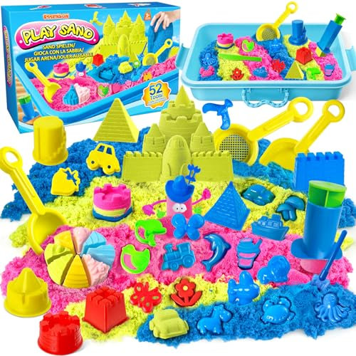 ESSENSON Sable Jouet Magique,Jouets Sensoriels avec Sable 52 Pièces, Jouets de Plage, Moules de Château, Jouets Sensoriels, Cadeaux pour Enfants pour Filles et Garçons