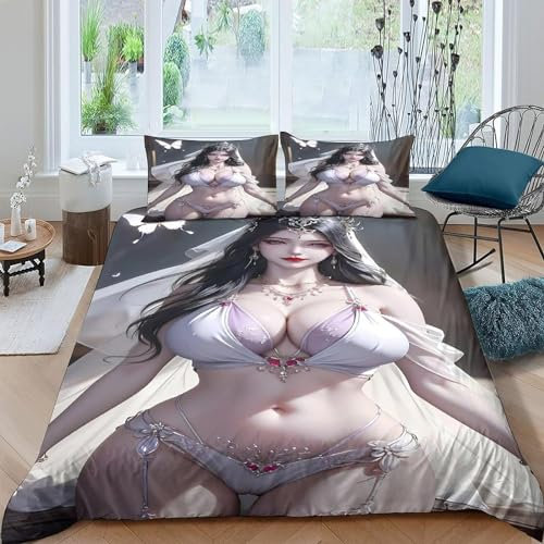 Zbeiba Bettwäsche 155x220 cm,Sexy Körper eines Bettwäsche Set 3 Teilig-1 Bettbezug und 2 Kissenbezug,3D-Druck Anime Mikrofaser Bettwäsche für Jungen und Mädchen(T7,155x220+2 * 80x80)