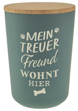 History & Heraldry Personalisierte Futterdose, 10 x 10 x 14 cm, Rustikal-modern mit persönlicher Note, Silikondichtung, Holzdeckel, Flip-Top Verschluss, Lebensmittelecht, Futtermittel für Haustiere