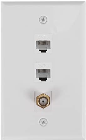 ROBMNE Ethernet Coax Wall Plate,2 Port Cat6 RJ45 and 1 Port F Type Connector Coax Female to Female Wall Plate