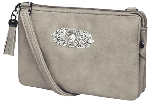 Moschen Bayern Trachtentasche Dirndltasche Damentasche Handtasche Umhängetasche Ledertasche - Grau Silber