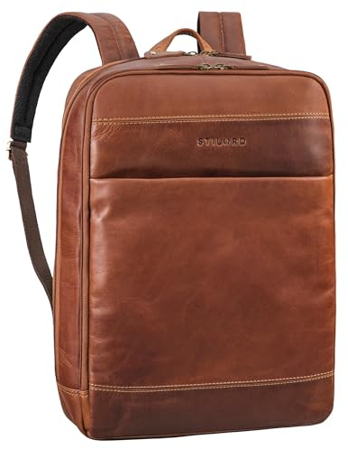 STILORD Leo Leder Rucksack mit Laptop-Fach 15,6 Zoll und Rückenbelüftung | Laptoprucksack 15,6 Zoll | Reiserucksack | Handgepäck Rucksack Herren-Rucksack Farbe:Mocca - Dunkelbraun