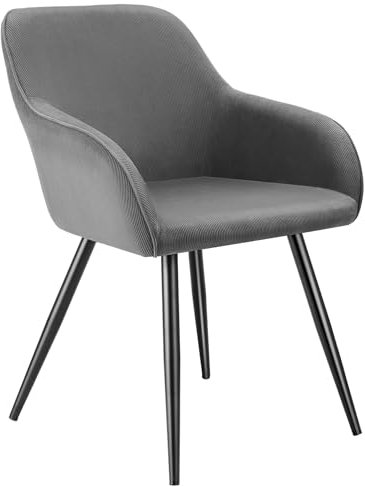tectake® Esszimmerstuhl, Sessel bequem mit Armlehne, Polsterstuhl, Cord Cocktailsessel, Loungesessel für Wohnzimmer, Esszimmer, Moderne Küchenstühle, Bürostuhl - grau/schwarz