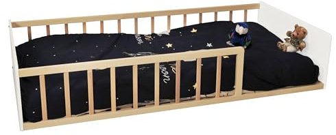 WEBER INDUSTRIES Lit 90x190 Pilou avec sommier, Blanc et Bois