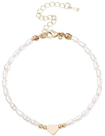 Mikovivi Gold Pearl Bracelet for Women, Dainty Pearl Heart Bracelets Elegant Jewelry Gift for Bridesmaid Bride Weddings Birthday