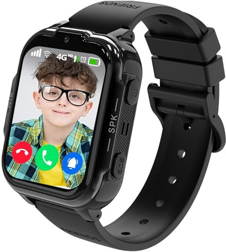 Olivfant Smartwatch Bambini 4G, Orologio Smartwatch Bambini con Video HD e Chiamate, Touch Screen da 1,83 Pollici, SOS, GPS, Giochi, Modalità Classe, Regalo per Ragazzo e Ragazza 4 ai 14 Anni (Nero)