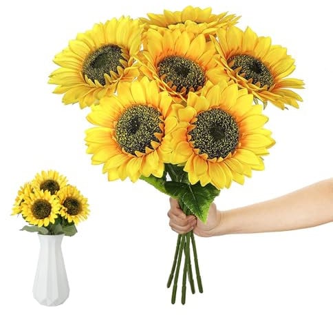 (8 Piezas) de Girasoles Artificiales de 40CM, Flores Artificiales Decoracion para Mesa, Flores Plastico de Otoño, Plantas y Flores Artificiales para Bodas, Fiestas, Salón y Decoración de Mesa.