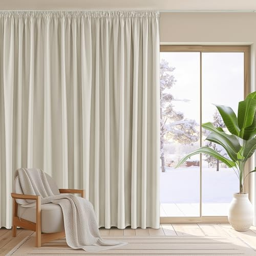 PONY DANCE Room Divider Curtain for Hotel Bedroom - Pencil Pleat Thermal Insulated Curtain Super Soft Extra Long and Wide Energy Saving Window Treatment, 1 Panel, 118 x 102 Inch, Light Beige