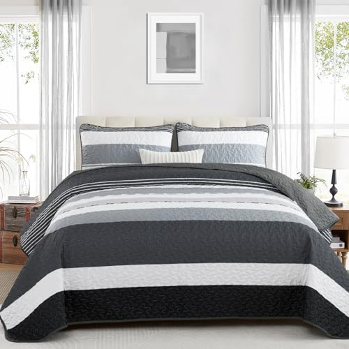 WONGS BEDDING Tagesdecke 240x260 Schwarz mit 2 Kissenbezüge 50x75 Set