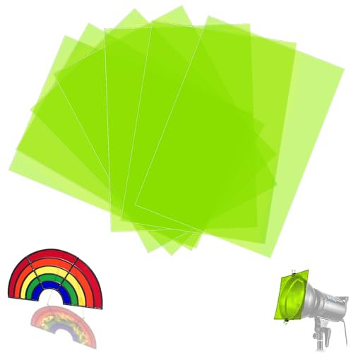 SWTYExt 7 Stück Folie Hitzebeständig für Lampen Neongrün Lampenfolie 29,7 x 21cm Farbfolien Gel Farbfilter A4 Transparente Farbkorrektur für Foto Lampe Scheinwerfer Grafie Studio Strobe Blitz LED