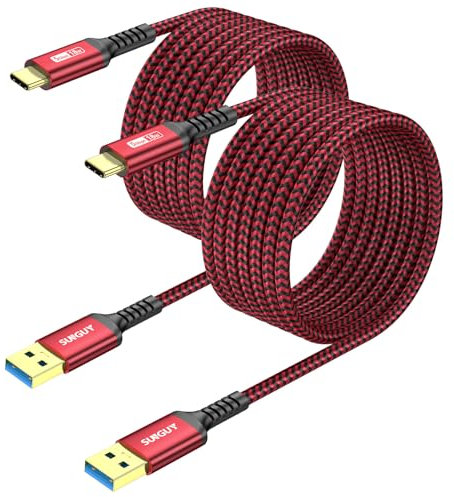 SUNGUY USB C Kabel, [2 Stück 3 m] USB C auf USB 5Gbps Typ C Kabel und Nylon geflochtenes Datenkabel USB C kompatibel mit iPhone 16/15 Pro Max, Galaxy S24 S23,Pixel 8/8 Pro, Android Auto-Rot