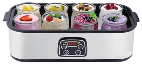 OZMDXKJ Yogurtera Digital 8 Tarros, 1400ml Temperatura Ajustable Control Tiempo Máquina Hacer Yogur Casero Automático Fresco para Preparar Postres Caseros Frescos y Saludables,Grey