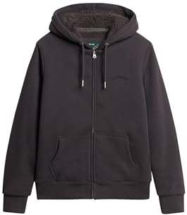 Superdry Damen Borg-gefütterter Hoodie mit Reißverschluss Bison Schwarz 42