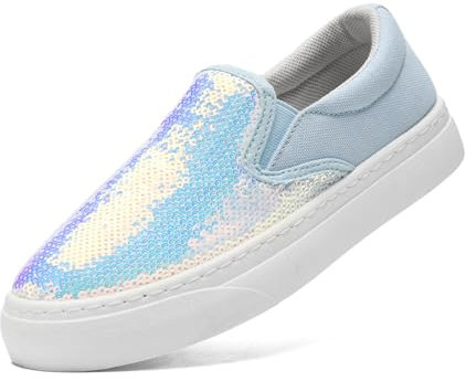 maxvinci Damen Glitzer Canvas Sneakers Slip-On Stoffschuhe Pailletten Segelschuhe Atmungsaktiv Flache Loafer Walkingschuhe(Blue 253)