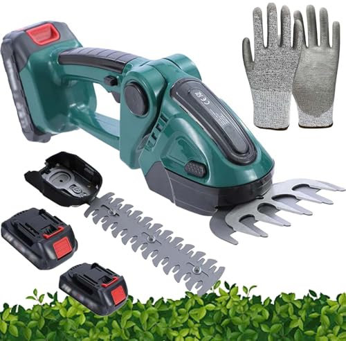 2-in-1 Mini Hedge Trimmer, Cordless Grass Shears, 90° Rotatable Handle,with 22cm Length Lawn Scissors and 13cm Width Lawn Scissors, for Garden, Yard,Shrub, Lawn Trimmin