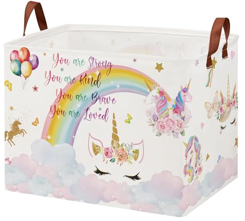 XHWZOF Unicorn Kids Laundry Basket Rainbow Cloud Unicorn Nursery Decor Laundry Hamper ,Room Decor for Girls Bedroom, Rectangular Storage Box Cute Shelf Basket Clothes Book Toy Box Bin