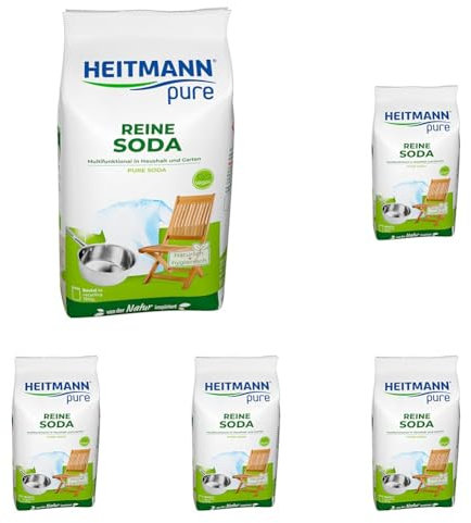 HEITMANN pure Reine Soda | Natürliches Reinigungspulver für Haushalt, Wäsche & Garten | Vielseitiges Hausmittel gegen Fett, Schmutz, Flecken & Gerüche | 500 g (Packung mit 5)