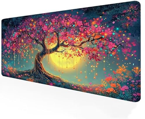 Tappetino Mouse Colorato 1200x600x3mm Tappetino Mouse XXL Speed Gaming, Accessori Scrivania con Bordi Cuciti, Impermeabile Base in Gomma Antiscivolo per Giochi, Ufficio, Casa, Regalo, Albero G1-376
