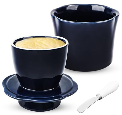 Yooyan Pot à beurre en céramique, pots à beurre français, bac à beurre pour beurre, horloge à beurre avec couvercle, bac à beurre avec ligne d'eau pour cuisine, céramique au beurre
