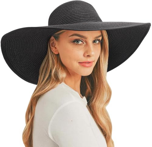 DRESHOW Femme Capeline Chapeau de Paille Chapeau à Large Bord Casquettes Anti-Soleil Respirant Pliable Rouleau Plage Cap Chapeau de Soleil UPF 50+