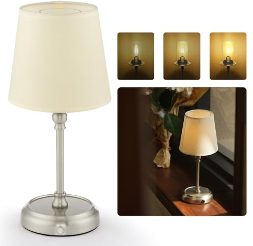 LuminexDesigns Bedside Lamps, 5200 mAh Rechargeable Cordless Table Lamps for Living Room with Bulb Included, Dimmable, Touch Control, 3-in-1 Shade, for Bedroom, Dining,Home Décor -Sliver
