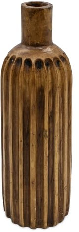 Deko Holz Blumenvase groß in braun - 46 cm - Deisgn Holzvase XXL Flasche geriffelt - Landhaus Dekovase Holzdeko Tischdeko für Kunstblumen Trockenblumen Pampasgras
