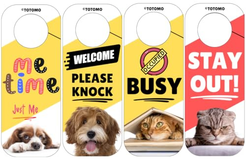TOTOMO Do Not Disturb Door Hanger Sign, Busy/Me Time/Please Knock/Stay Out, Cute Dog & Cat Design for Teen Bedroom, Dorm Room, Quiet Room or Home Office, 3.5 x 9 Inch