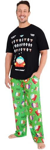 South Park Mens Pyjamas Set T-Shirt Long Bottoms Teens PJs Comfy Loungewear Kenny Eric Cartman Nightwear Funny Gifts for Men