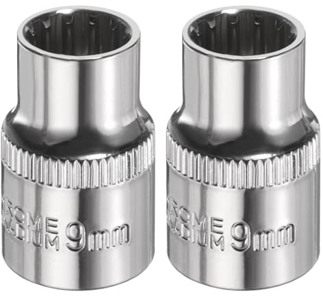 sourcing map 2pcs 12 Points Socket 3/8 Drive 9mm Metric Shallow Impact Socket Cr-V Steel Chrome Plating Flip Sleeve Nut Driver Wrench for Home Auto Nuts Bolts Repair