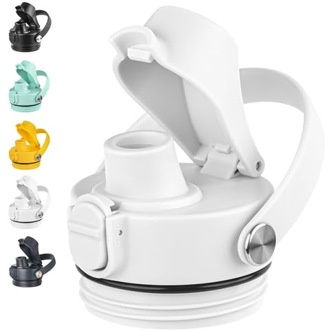 Diumepo Lids for YETI Rambler 12oz 18oz 26oz 36oz 64oz Water Bottle, Replacement Cap for Yeti Rambler Bottle with Flexible Handle, BPA Free (White)