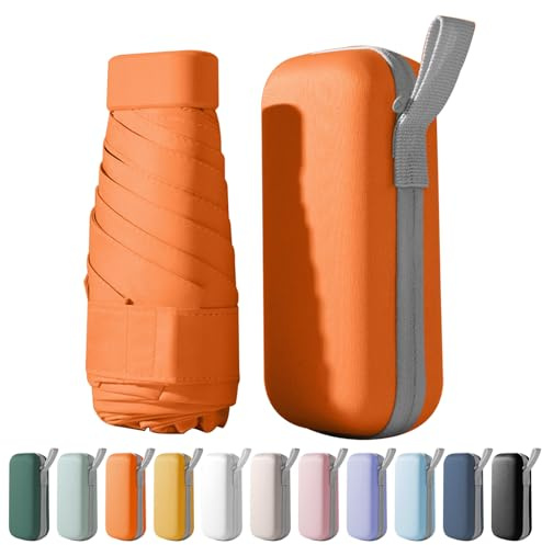 FANSEZQ Mini Schirm, Regenschirm Knirps, Regenschirm, 6 Rippen Mini-Uv-Schirm, Tragbarer Taschenschirm Für Männer Und Frauen (Orange)