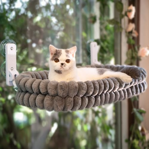 CheerPals Katzen Fensterliege, Weich Abnehmbarem Wendebezug Hängematte, Faltbare Katzenliege, Fenster Katzenbett mit Stabiles Stahlgestell und Saugnäpfe, Halt bis 18kg
