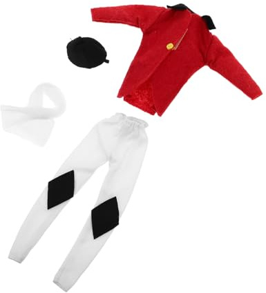 FUNOMOCYA Mini Doll Reitausstattung für Puppen Rotes Pferdereit-Outfit mit Hut Jacke Hose und Schal Passgenaue Reitbekleidung für Sammler und Festliche Anlässe
