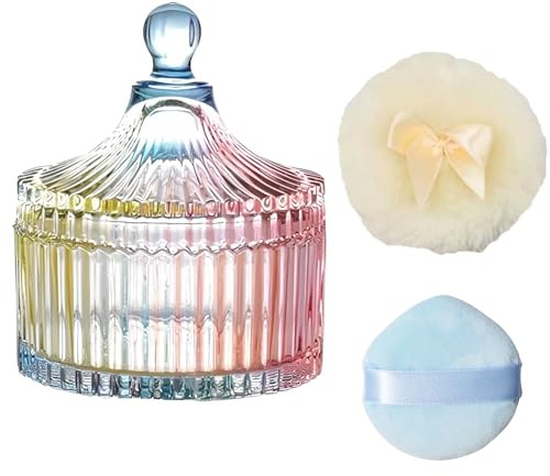 Puderdose Set Aus Glas, Puderetui für Körperpuder, Puderdose Mit Puderquaste, für Geeignet Als Geschenk für Frauen, für Zuhause Und Reisen (Glasfarben)