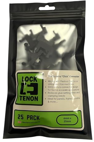 The Lock Tenon 6 mm x 25 mm – 25 Stück – Der Click-Domino-Steckverbinder, perfekt für leichtere Tischlerei, Tischlerei, Holzbearbeitung, Schrank, Küchenarmatur und Heimwerker-Anwendungen