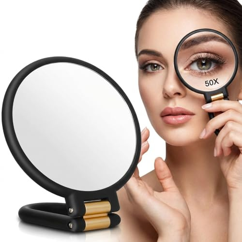 Générique Miroir grossissant Maquillage x50 Double Face | Support mural et portable, poignée pivotante 360°, adapté soin peau, usage beauté, conception compacte pour voyage quotidien