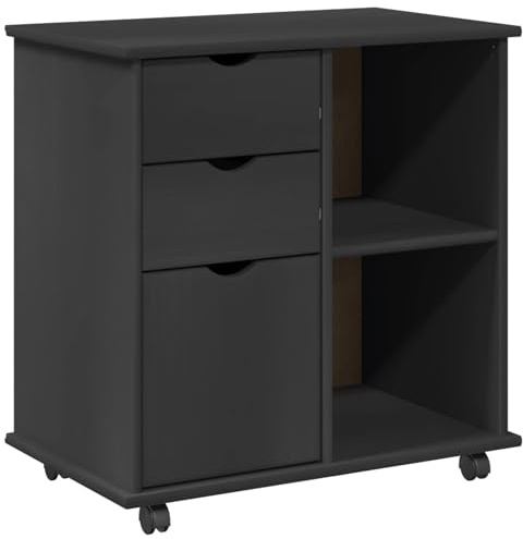 vidaXL Rollschrank Mit Rad Grau 63,5 x 39 x 65,5 cm Massivholz Kiefer, Mobiler Rechteck-Schrank für die Arbeit, großer Stauraum, Holz-Organizer, modernes Büro, vielseitiges Design