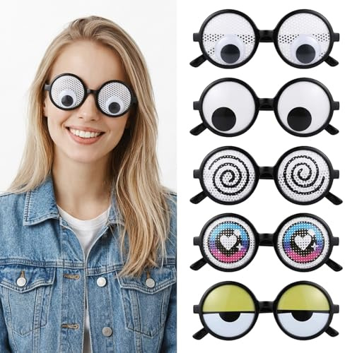 5 Stück Lustige Brillen, Schüttelt Augen Party Brille, Kulleraugen Brille | für Kinder,Erwachsene,Faschingsbrillen für Partys, verrückte Accessoires für Karneval und Festivals,Dekoration Fotoshootings