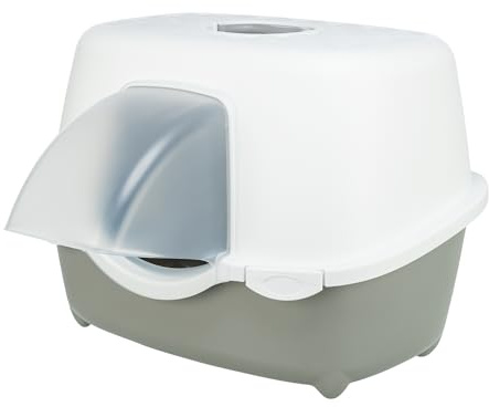 TRIXIE Outdoor Katzentoilette Davio Top – Katzentoilette für den Außenbereich – mit Regenschutz – Überdachter Eingang – grau – 56 × 39 × 39 cm
