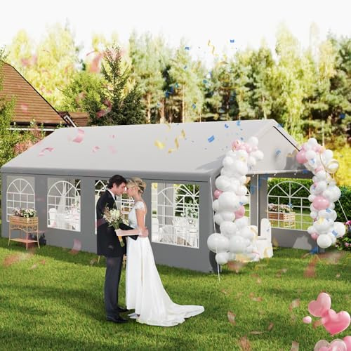 SUBTLETY Pavillon 4x8 Wasserdicht Stabil Winterfest Gartenzelt mit 4 Seitenwänden Vollverzinkte Stahlrohre Gartenpavillon Partyzelt für Private Feiern, Gartenfeste, Märkte & Events (Grau)